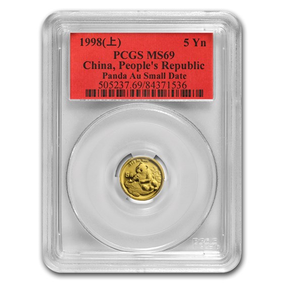 1998 China 1/20 oz Gold Panda MS-69 PCGS (Small Date) 1998 China 1/20 oz Gold Panda MS-69 PCGS (Small Date)